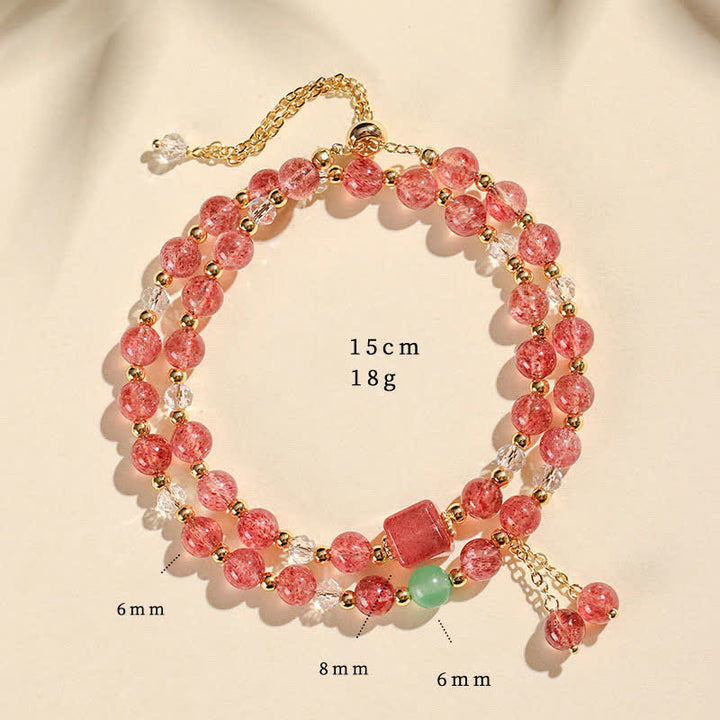 Buddha Stones Bracelet de guérison en cristal de quartz fraise naturel à double enroulement - Quartz fraise (Tour de poignet : 14–15 cm) - image 1