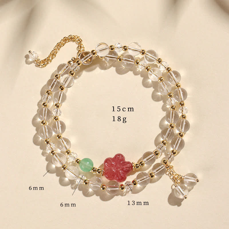 Buddha Stones Bracelet de guérison en cristal de quartz fraise naturel à double enroulement - Quartz clair (Tour de poignet : 14–15 cm) - image 14