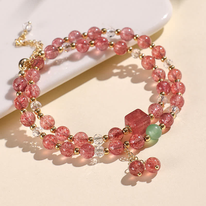 Buddha Stones Bracelet de guérison en cristal de quartz fraise naturel à double enroulement - image 2