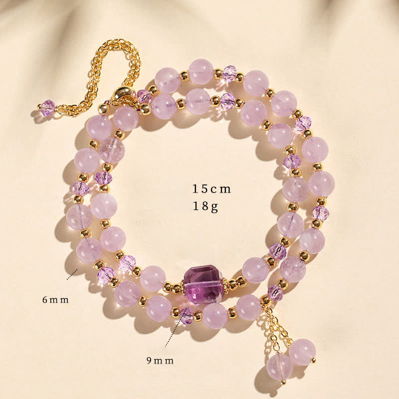 Buddha Stones Bracelet de guérison en cristal de quartz fraise naturel à double enroulement - Améthyste (Tour de poignet : 14–15 cm) - image 18