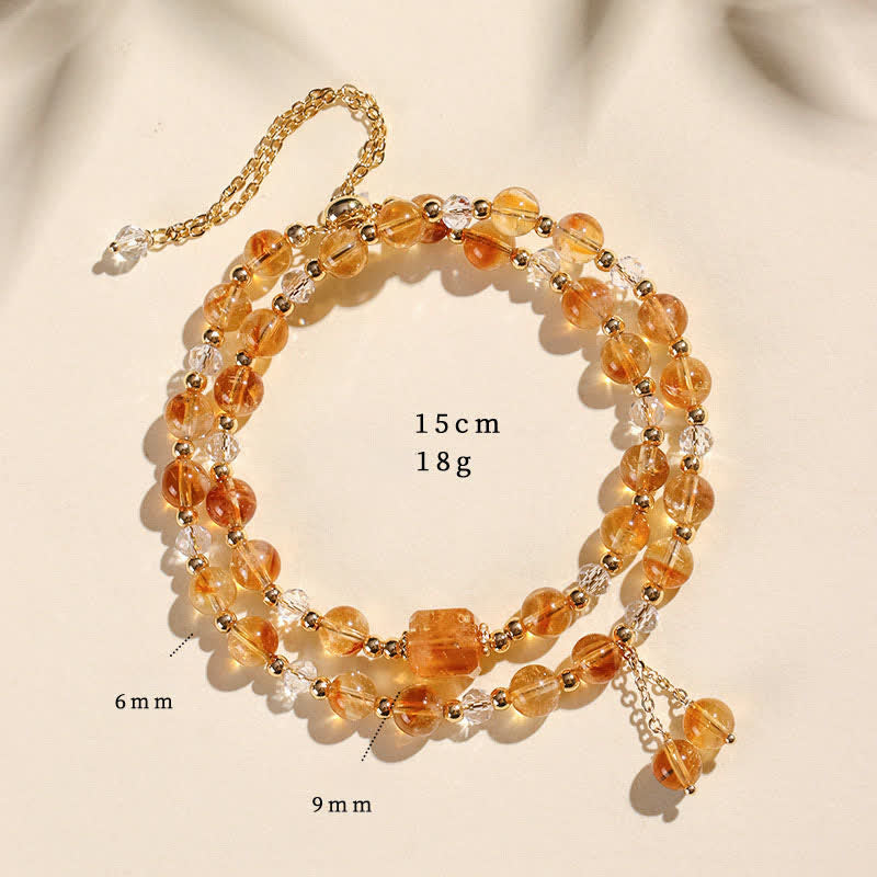 Buddha Stones Bracelet de guérison en cristal de quartz fraise naturel à double enroulement - Citrine (Tour de poignet : 14–15 cm) - image 8
