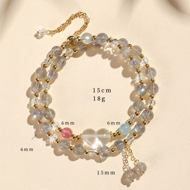 Buddha Stones Bracelet de guérison en cristal de quartz fraise naturel à double enroulement - Pierre de lune (Tour de poignet : 14–15 cm) - image 6
