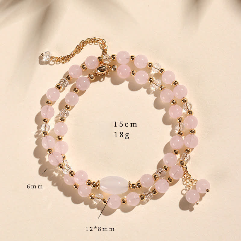 Buddha Stones Bracelet de guérison en cristal de quartz fraise naturel à double enroulement - Quartz rose (Tour de poignet : 14–15 cm) - image 12