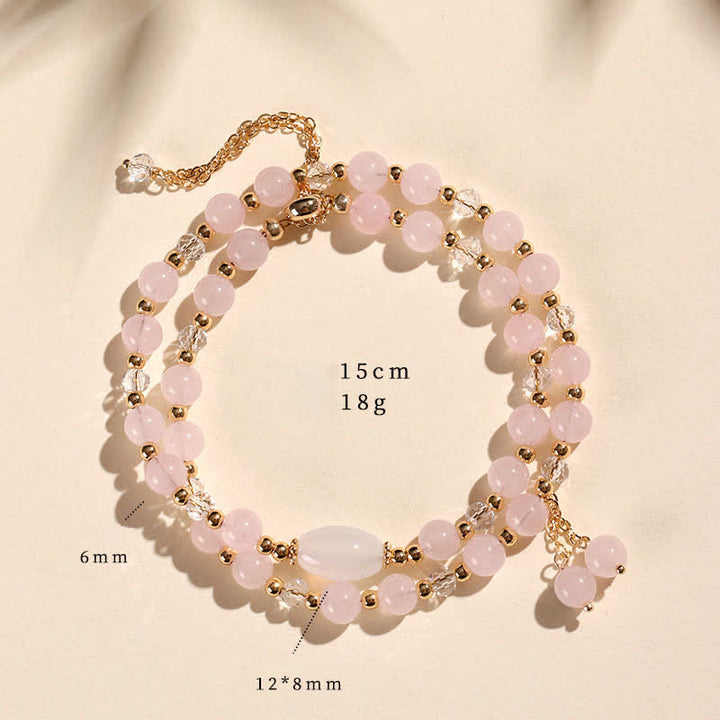 Buddha Stones Bracelet de guérison en cristal de quartz fraise naturel à double enroulement - Quartz rose (Tour de poignet : 14–15 cm) - image 12