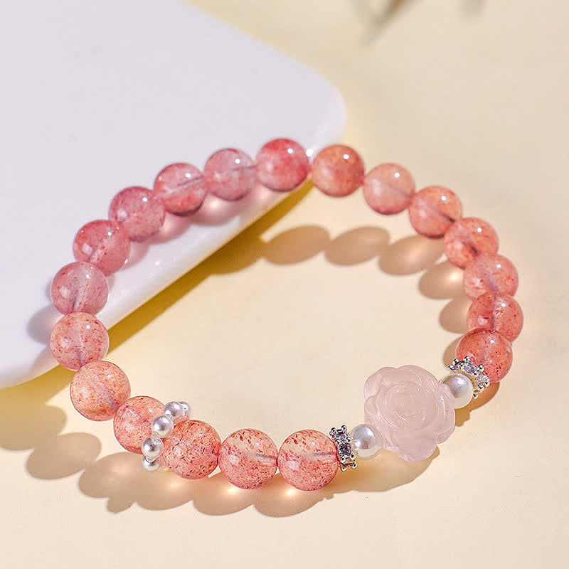 Buddha Stones Bracelet d'amour en perles de quartz fraise et rose - Quartz fraise (Tour de poignet : 15–16 cm) - image 0