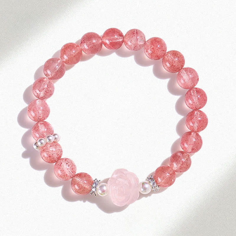 Buddha Stones Bracelet d'amour en perles de quartz fraise et rose - image 7