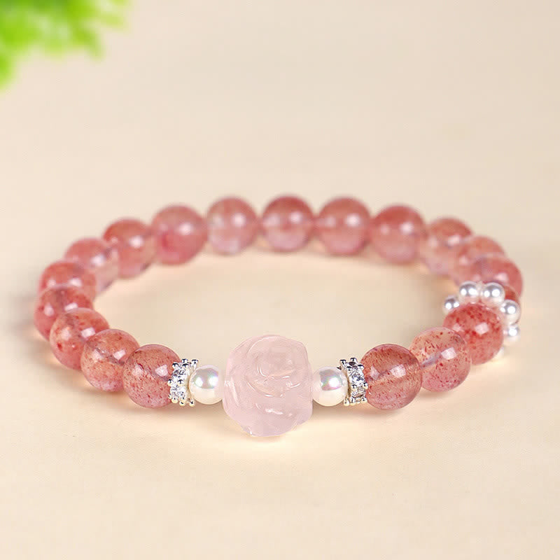 Buddha Stones Bracelet d'amour en perles de quartz fraise et rose - image 3