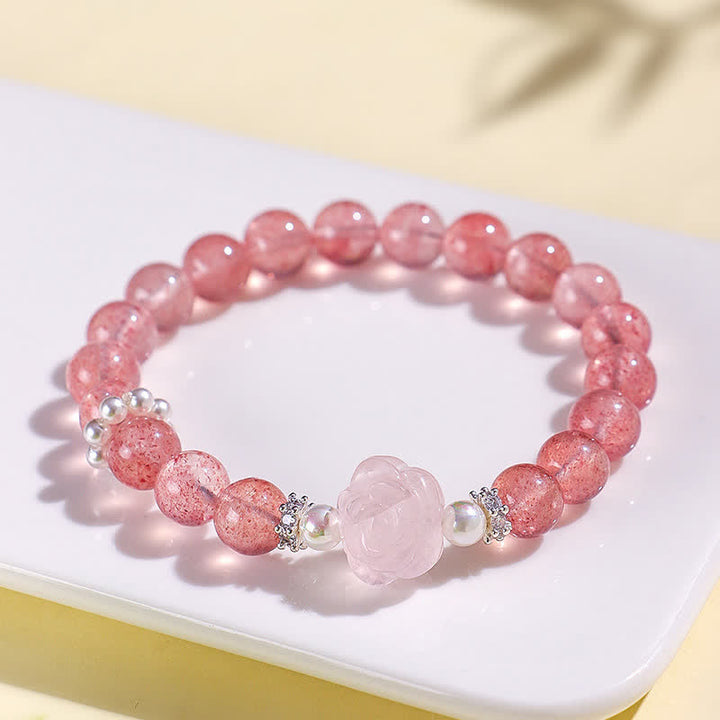 Buddha Stones Bracelet d'amour en perles de quartz fraise et rose - image 2