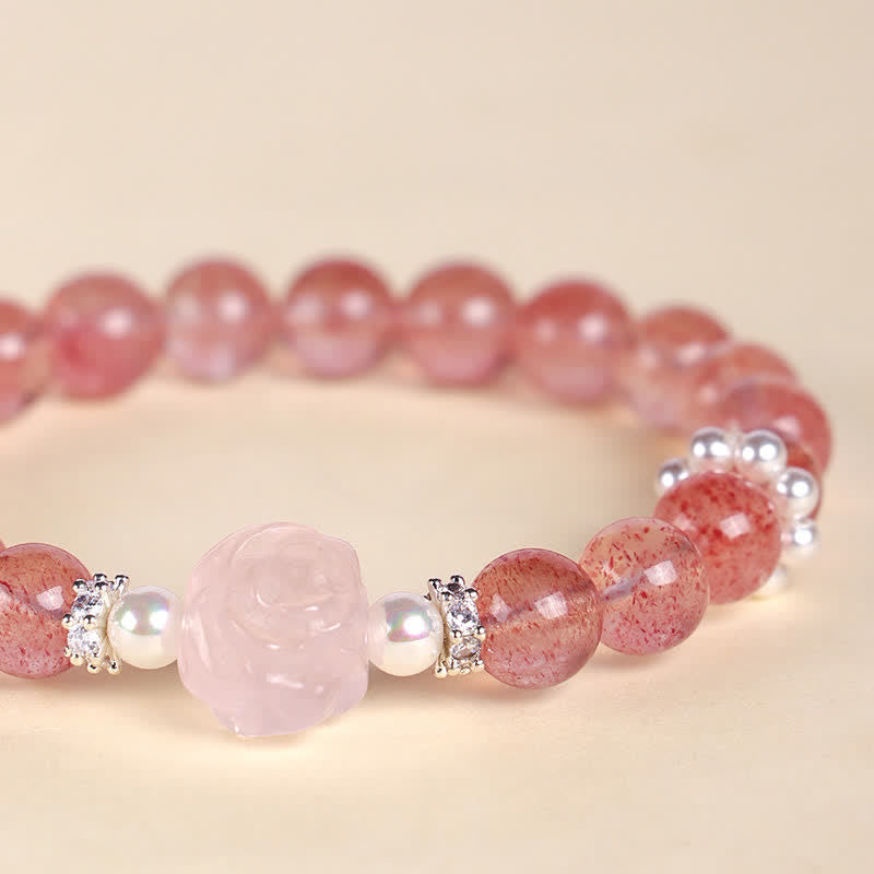 Buddha Stones Bracelet d'amour en perles de quartz fraise et rose - image 4