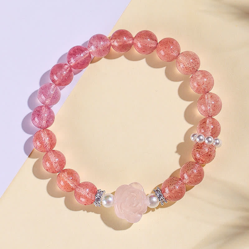 Buddha Stones Bracelet d'amour en perles de quartz fraise et rose - image 1