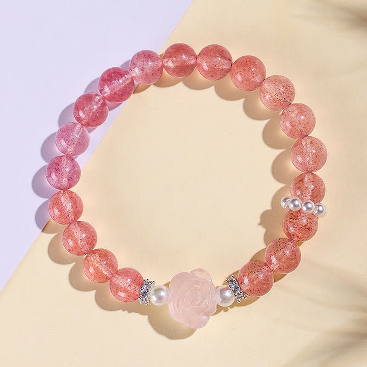 Buddha Stones Bracelet d'amour en perles de quartz fraise et rose - image 1