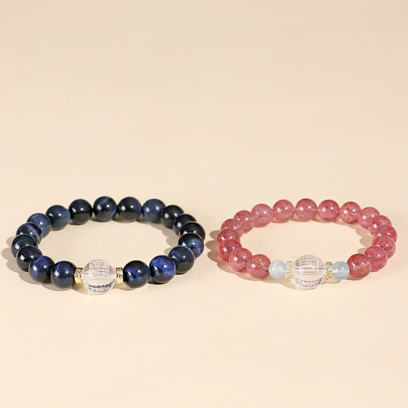 Buddha Stones Bracelet positif en quartz fraise et œil de tigre bleu - image 11