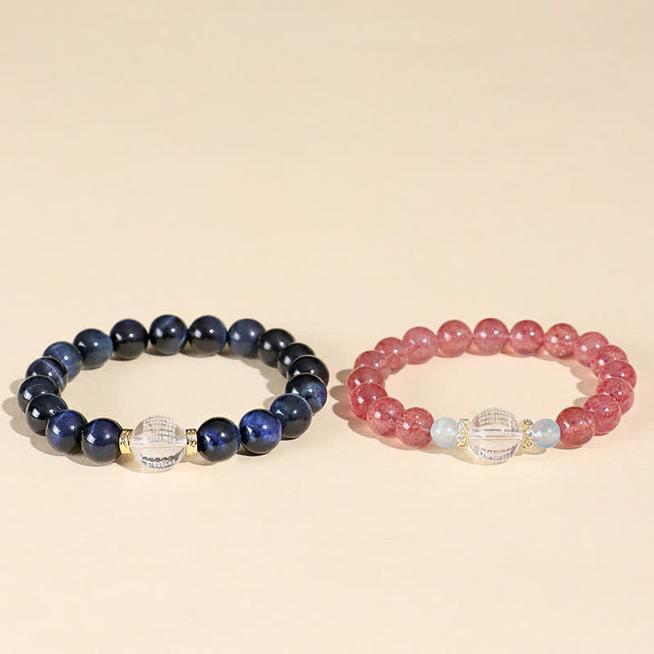 Buddha Stones Bracelet positif en quartz fraise et œil de tigre bleu - image 11