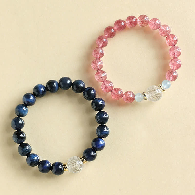 Buddha Stones Bracelet positif en quartz fraise et œil de tigre bleu - image 10