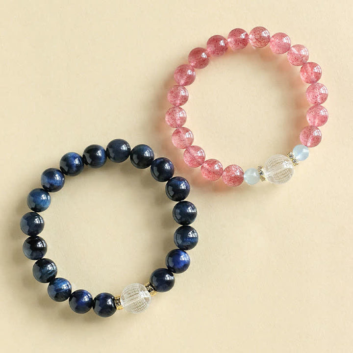 Buddha Stones Bracelet positif en quartz fraise et œil de tigre bleu - image 10