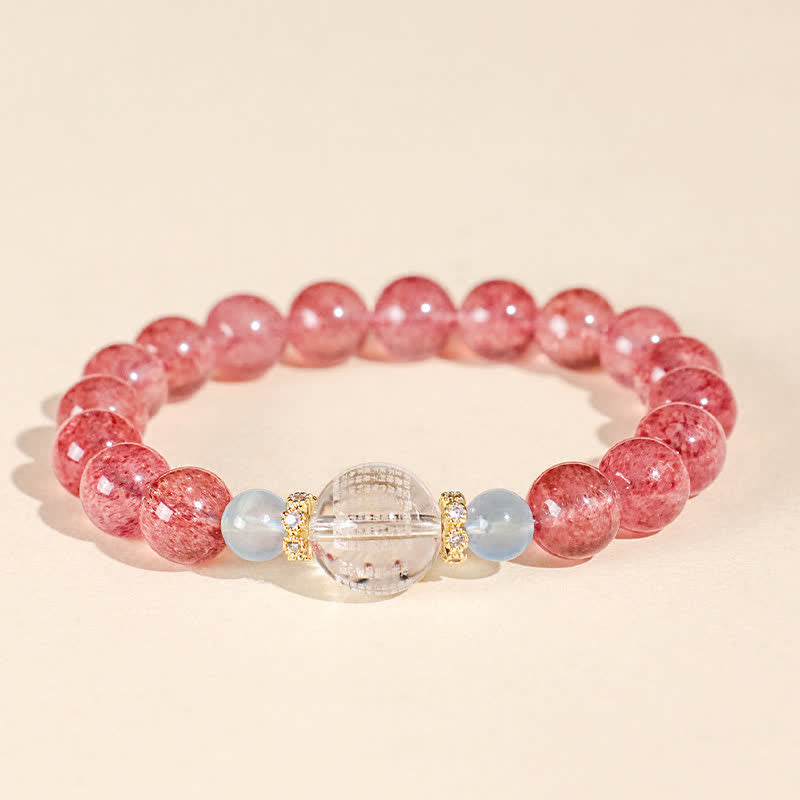 Buddha Stones Bracelet positif en quartz fraise et œil de tigre bleu - image 1