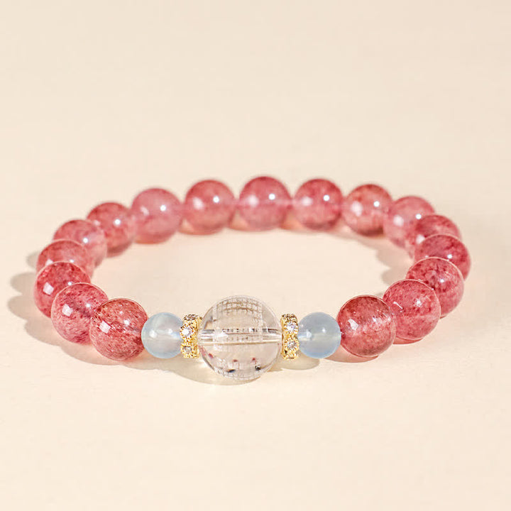 Buddha Stones Bracelet positif en quartz fraise et œil de tigre bleu - image 1