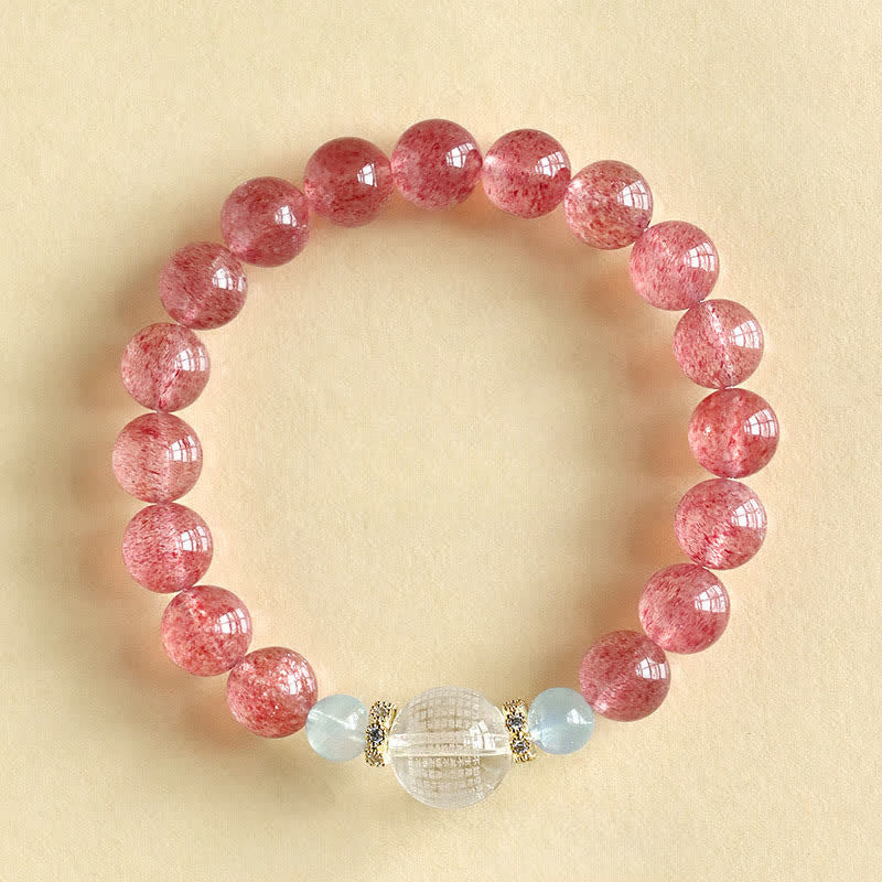 Buddha Stones Bracelet positif en quartz fraise et œil de tigre bleu - Quartz fraise (Tour de poignet : 15–16 cm) - image 0