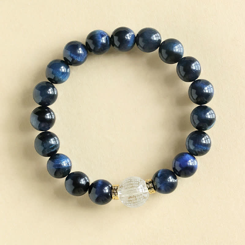 Buddha Stones Bracelet positif en quartz fraise et œil de tigre bleu - Œil de tigre bleu (Tour de poignet : 16–17 cm) - image 5