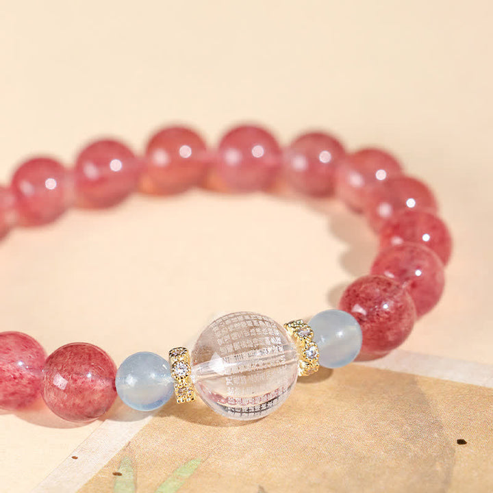 Buddha Stones Bracelet positif en quartz fraise et œil de tigre bleu - image 2