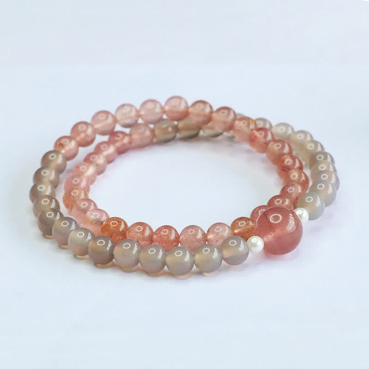 Buddha Stones Bracelet double tour positif en quartz fraise et agate grise - image 4