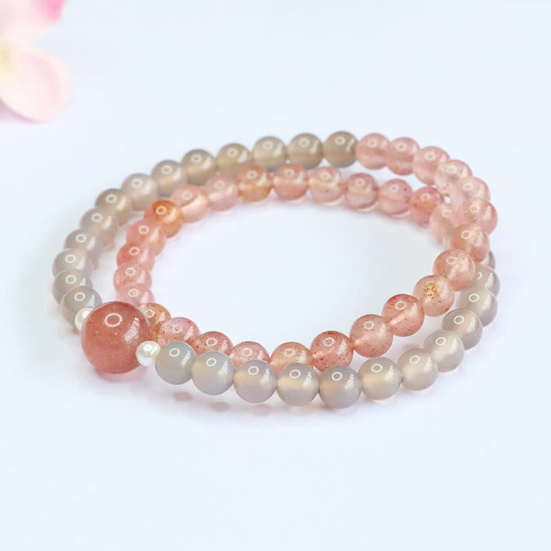 Buddha Stones Bracelet double tour positif en quartz fraise et agate grise - image 8