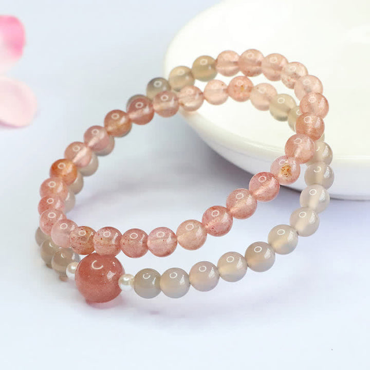 Buddha Stones Bracelet double tour positif en quartz fraise et agate grise - image 3