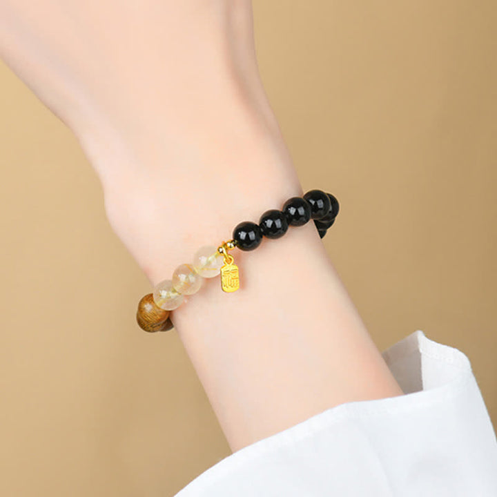 Buddha Stones Bracelet porte-bonheur des cinq éléments Fu en quartz fraise et citrine - image 21