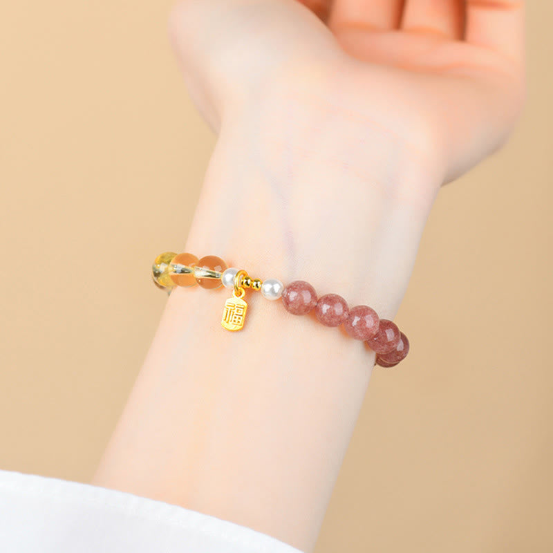 Buddha Stones Bracelet porte-bonheur des cinq éléments Fu en quartz fraise et citrine - image 2