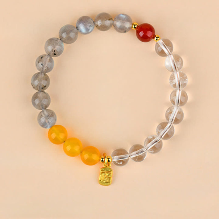 Buddha Stones Bracelet porte-bonheur des cinq éléments Fu en quartz fraise et citrine - Eau Métal Terre (Tour de poignet : 15–16 cm) - image 8