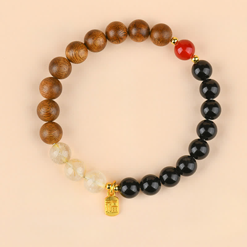 Buddha Stones Bracelet porte-bonheur des cinq éléments Fu en quartz fraise et citrine - Bois Eau Terre (Circonférence du poignet : 15–16 cm) - image 19
