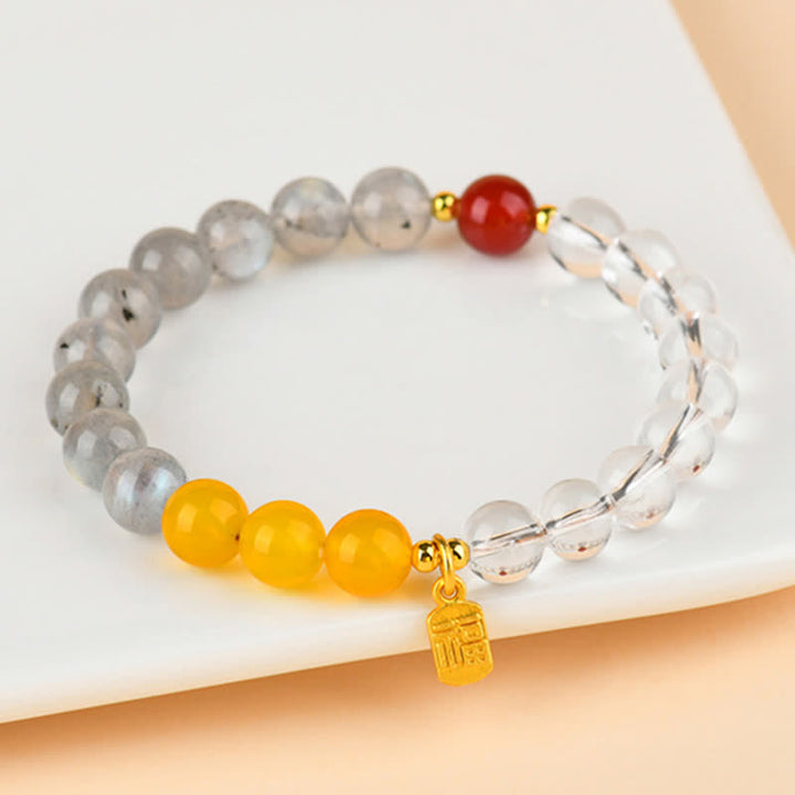 Buddha Stones Bracelet porte-bonheur des cinq éléments Fu en quartz fraise et citrine - image 9