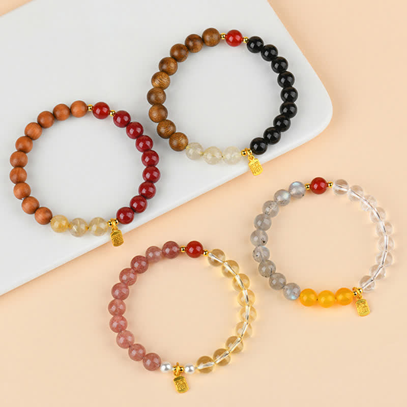 Buddha Stones Bracelet porte-bonheur des cinq éléments Fu en quartz fraise et citrine - image 24