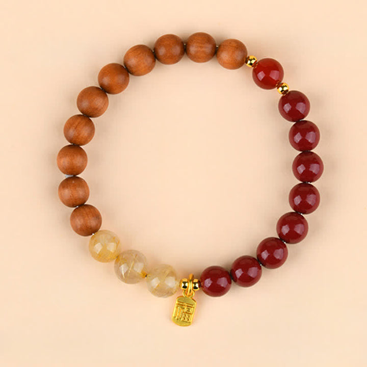 Buddha Stones Bracelet porte-bonheur des cinq éléments Fu en quartz fraise et citrine - Wood Fire Earth (Tour de poignet : 15–16 cm) - image 14