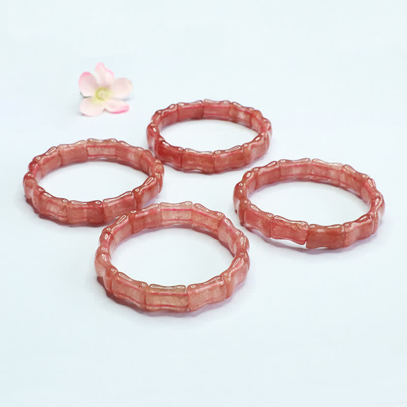 Buddha Stones Bracelet positif en quartz fraise et bambou - image 3