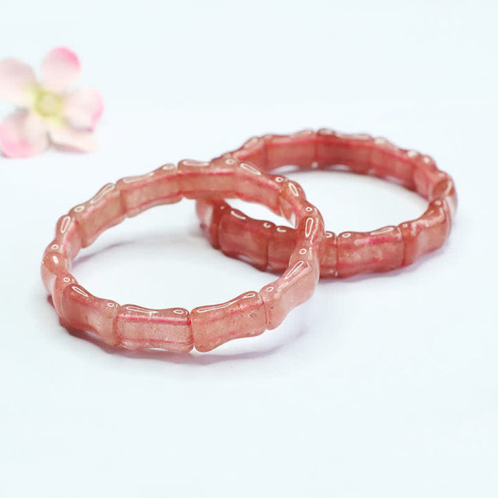 Buddha Stones Bracelet positif en quartz fraise et bambou - image 1