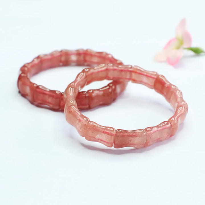 Buddha Stones Bracelet positif en quartz fraise et bambou - image 2