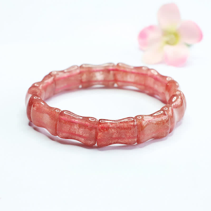 Buddha Stones Bracelet positif en quartz fraise et bambou - image 0