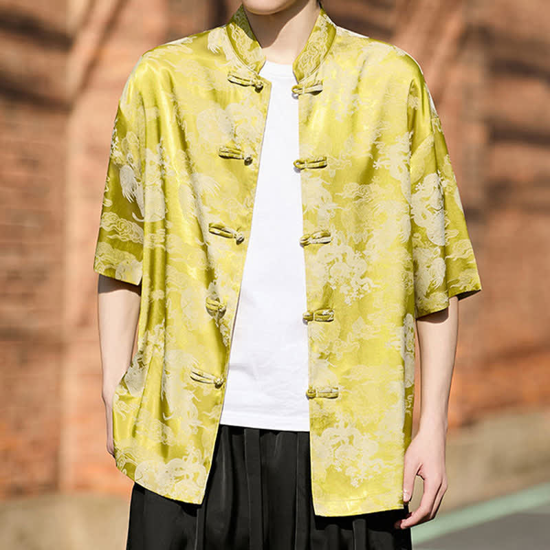Buddha Stones Chemises à manches courtes pour hommes, style Tang, avec boutons grenouille et motifs animaux - image 12