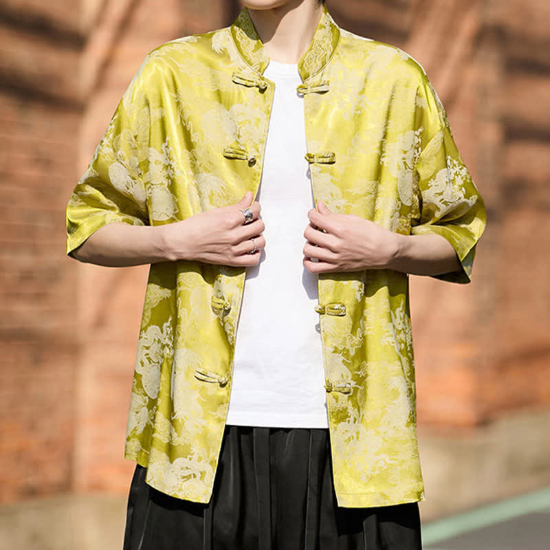 Buddha Stones Chemises à manches courtes pour hommes, style Tang, avec boutons grenouille et motifs animaux - image 13