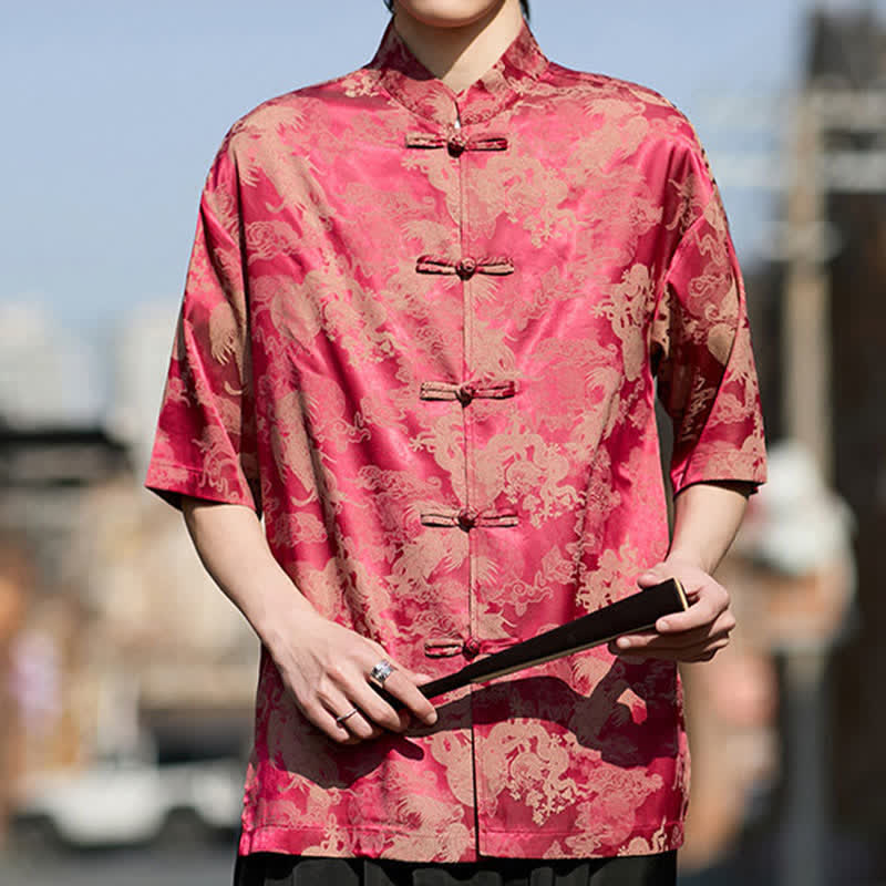 Buddha Stones Chemises à manches courtes pour hommes, style Tang, avec boutons grenouille et motifs animaux - image 6