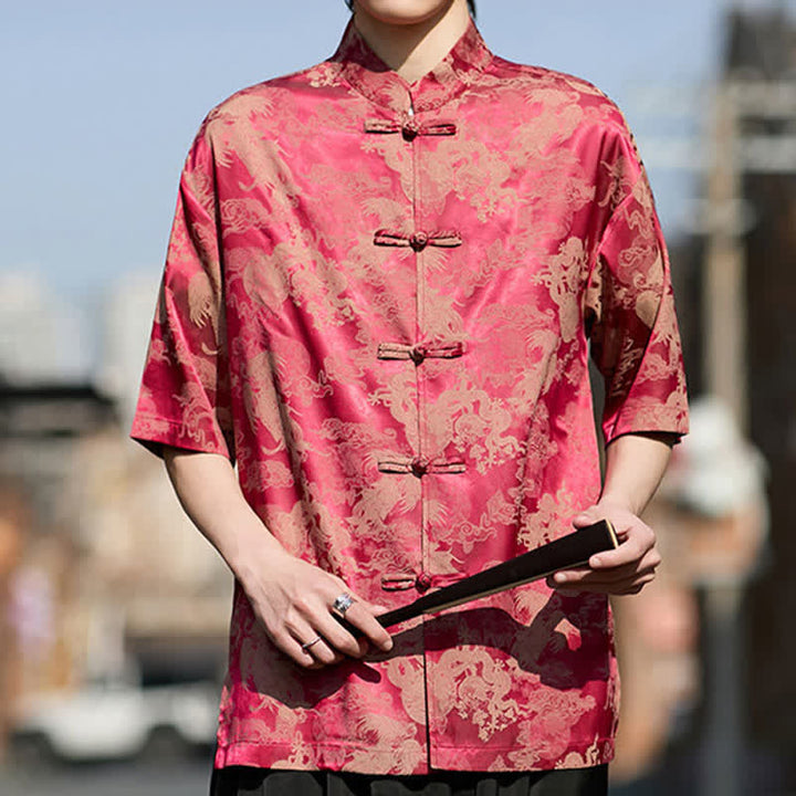 Buddha Stones Chemises à manches courtes pour hommes, style Tang, avec boutons grenouille et motifs animaux - image 6