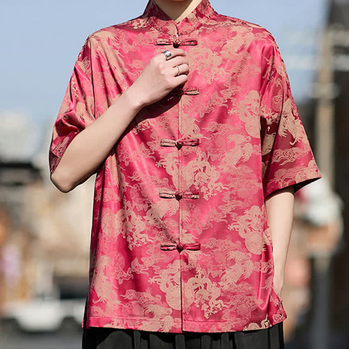 Buddha Stones Chemises à manches courtes pour hommes, style Tang, avec boutons grenouille et motifs animaux - image 5