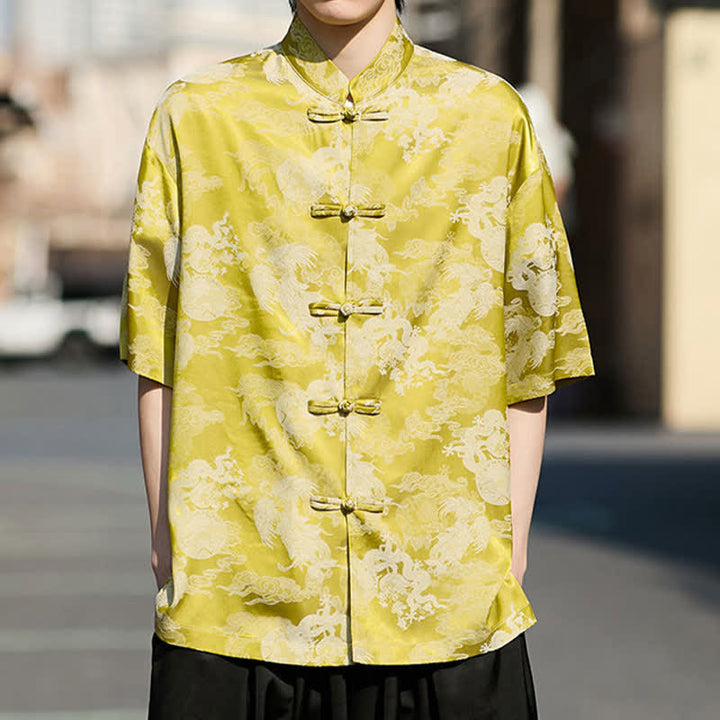 Buddha Stones Chemises à manches courtes pour hommes, style Tang, avec boutons grenouille et motifs animaux - image 11