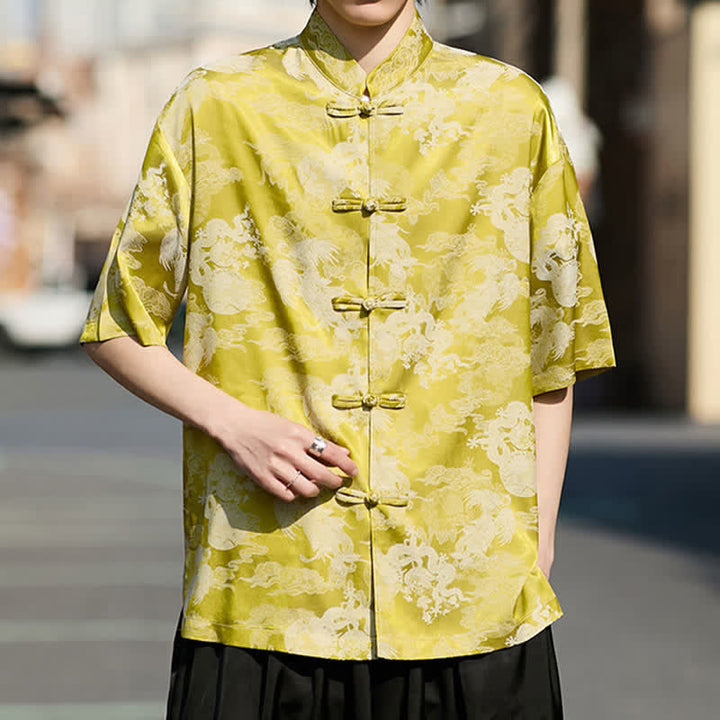 Buddha Stones Chemises à manches courtes pour hommes, style Tang, avec boutons grenouille et motifs animaux - image 16