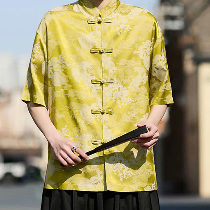 Buddha Stones Chemises à manches courtes pour hommes, style Tang, avec boutons grenouille et motifs animaux - image 14