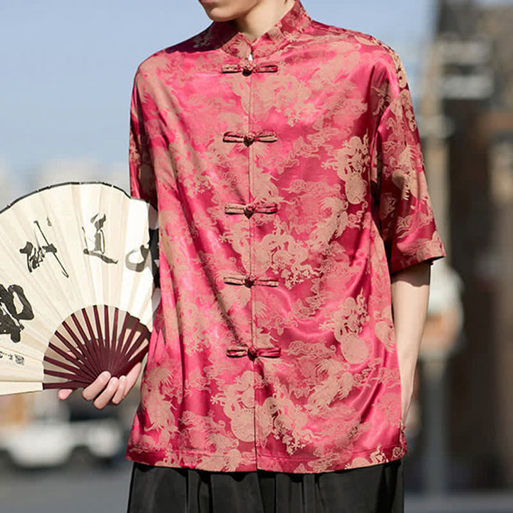 Buddha Stones Chemises à manches courtes pour hommes, style Tang, avec boutons grenouille et motifs animaux - image 7
