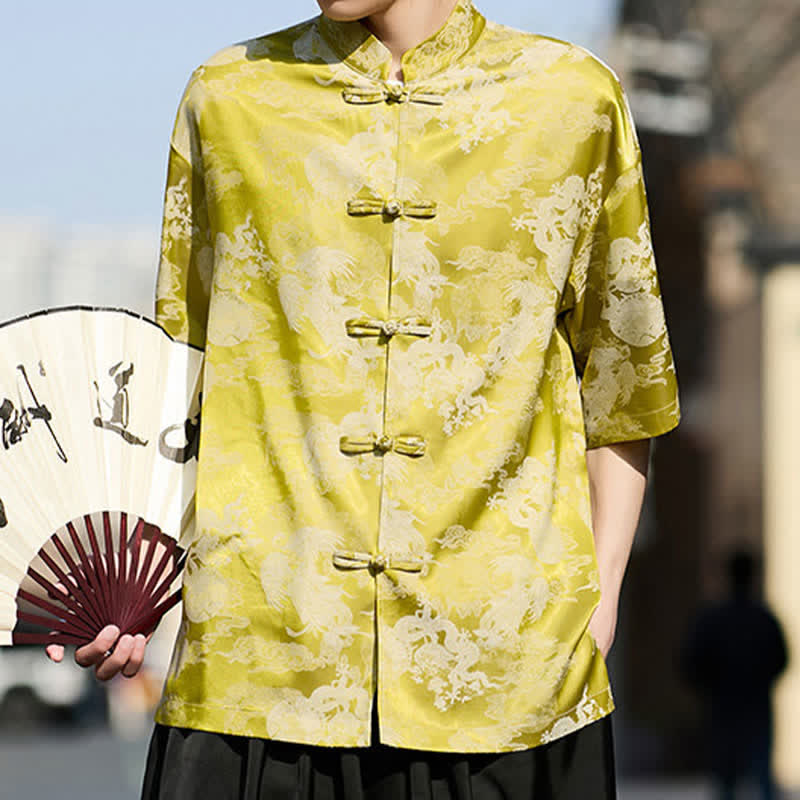 Buddha Stones Chemises à manches courtes pour hommes, style Tang, avec boutons grenouille et motifs animaux - image 15