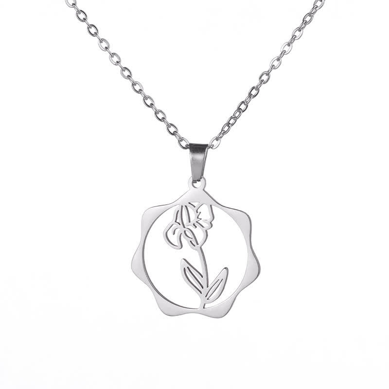 Buddha Stones Collier pendentif lotus en acier titane, symbole de naissance et d'illumination - Iris - Acier titane argenté - image 17