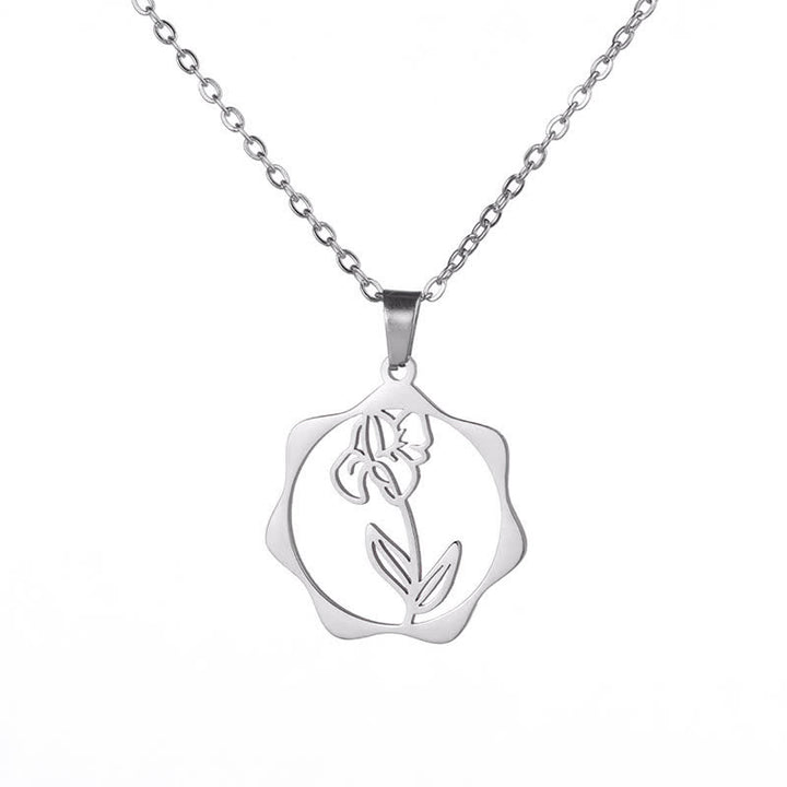 Buddha Stones Collier pendentif lotus en acier titane, symbole de naissance et d'illumination - Iris - Acier titane argenté - image 17